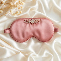 Blush Petal pink silk eye mask with crystal cluster