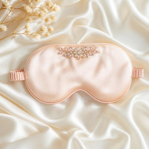 Peach Sorbet silk eye mask with crystal leaf