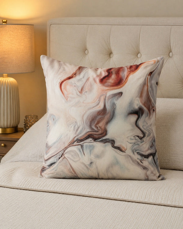 Marbled Ember silk cushion cover