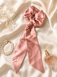 Rose Petal scrunchie vanity flat lay